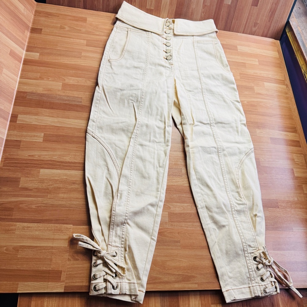 Ulla Johnson off white denim pants button fly denim jeans with bottom tie size 2